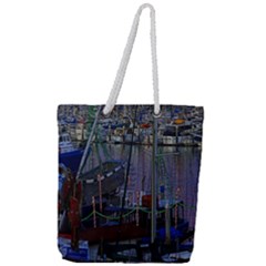 Christmas Boats In Harbor Full Print Rope Handle Tote (large) by Wegoenart