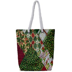 Christmas Quilt Background Full Print Rope Handle Tote (small) by Wegoenart