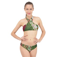 Christmas Quilt Background High Neck Bikini Set by Wegoenart