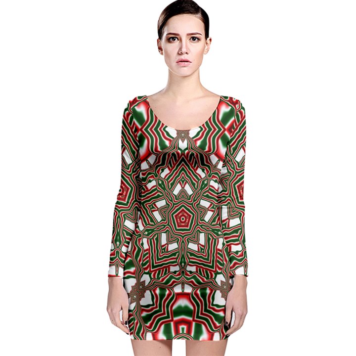 Christmas Kaleidoscope Long Sleeve Bodycon Dress