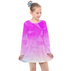 Low Poly Triangle Pattern Kids  Long Sleeve Dress by Wegoenart