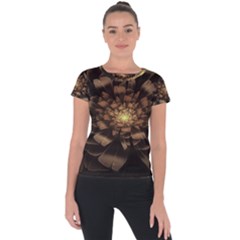 Fractal Flower Floral Bloom Brown Short Sleeve Sports Top  by Wegoenart