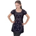 Fractal Mandala Circles Purple Puff Sleeve Tunic Top View1