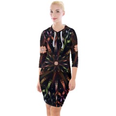 Fractal Colorful Pattern Texture Quarter Sleeve Hood Bodycon Dress by Wegoenart