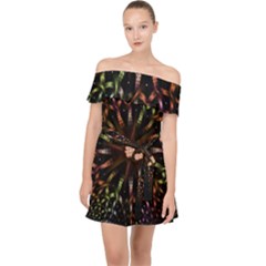 Fractal Colorful Pattern Texture Off Shoulder Chiffon Dress by Wegoenart