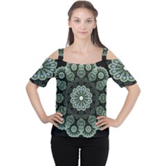 Fractal Green Lace Pattern Circle Cutout Shoulder Tee