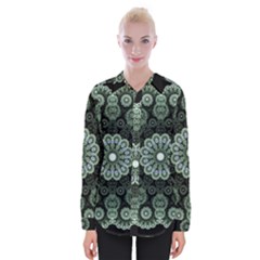 Fractal Green Lace Pattern Circle Womens Long Sleeve Shirt