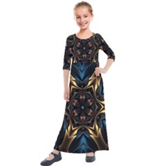 Pattern Texture Copper Teal Design Kids  Quarter Sleeve Maxi Dress by Wegoenart