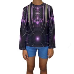 Fractal Purple Elements Violet Kids  Long Sleeve Swimwear