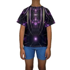 Fractal Purple Elements Violet Kids  Short Sleeve Swimwear
