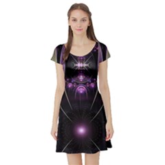 Fractal Purple Elements Violet Short Sleeve Skater Dress