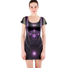 Fractal Purple Elements Violet Short Sleeve Bodycon Dress