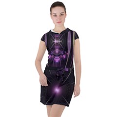 Fractal Purple Elements Violet Drawstring Hooded Dress by Wegoenart