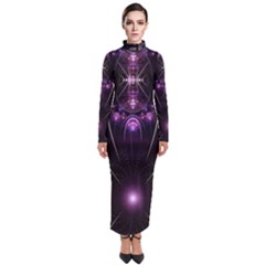 Fractal Purple Elements Violet Turtleneck Maxi Dress