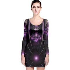 Fractal Purple Elements Violet Long Sleeve Velvet Bodycon Dress