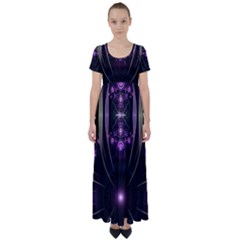 Fractal Purple Elements Violet High Waist Short Sleeve Maxi Dress