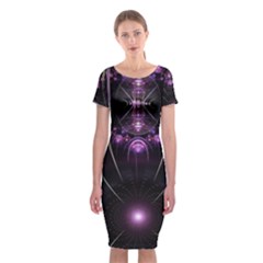 Fractal Purple Elements Violet Classic Short Sleeve Midi Dress