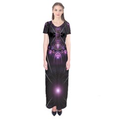 Fractal Purple Elements Violet Short Sleeve Maxi Dress