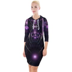 Fractal Purple Elements Violet Quarter Sleeve Hood Bodycon Dress
