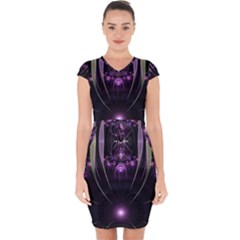 Fractal Purple Elements Violet Capsleeve Drawstring Dress 