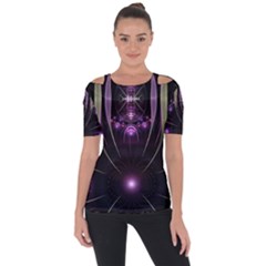 Fractal Purple Elements Violet Shoulder Cut Out Short Sleeve Top