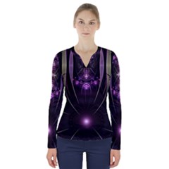 Fractal Purple Elements Violet V-Neck Long Sleeve Top