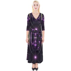 Fractal Purple Elements Violet Quarter Sleeve Wrap Maxi Dress