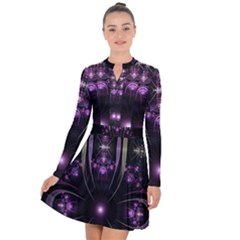Fractal Purple Elements Violet Long Sleeve Panel Dress