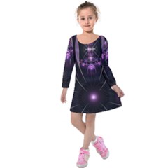 Fractal Purple Elements Violet Kids  Long Sleeve Velvet Dress