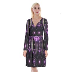Fractal Purple Elements Violet Long Sleeve Velvet Front Wrap Dress
