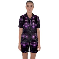 Fractal Purple Elements Violet Satin Short Sleeve Pyjamas Set