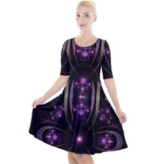 Fractal Purple Elements Violet Quarter Sleeve A-Line Dress
