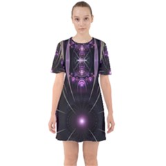 Fractal Purple Elements Violet Sixties Short Sleeve Mini Dress
