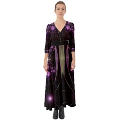 Fractal Purple Elements Violet Button Up Boho Maxi Dress