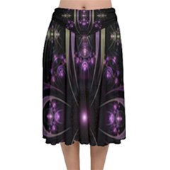 Fractal Purple Elements Violet Velvet Flared Midi Skirt