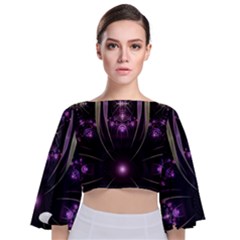 Fractal Purple Elements Violet Tie Back Butterfly Sleeve Chiffon Top