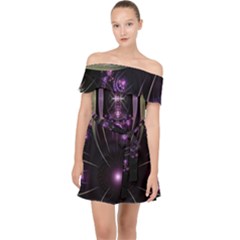 Fractal Purple Elements Violet Off Shoulder Chiffon Dress