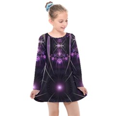 Fractal Purple Elements Violet Kids  Long Sleeve Dress
