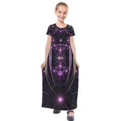 Fractal Purple Elements Violet Kids  Short Sleeve Maxi Dress