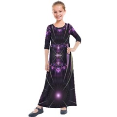 Fractal Purple Elements Violet Kids  Quarter Sleeve Maxi Dress