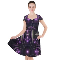 Fractal Purple Elements Violet Cap Sleeve Midi Dress