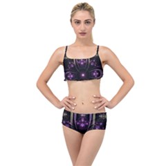 Fractal Purple Elements Violet Layered Top Bikini Set