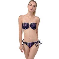 Fractal Purple Elements Violet Twist Bandeau Bikini Set