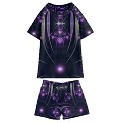 Fractal Purple Elements Violet Kids  Swim Tee and Shorts Set