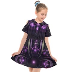 Fractal Purple Elements Violet Kids  Short Sleeve Shirt Dress