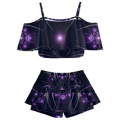 Fractal Purple Elements Violet Kids  Off Shoulder Skirt Bikini