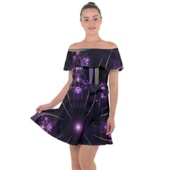 Fractal Purple Elements Violet Off Shoulder Velour Dress