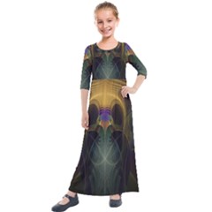 Fractal Colorful Pattern Design Kids  Quarter Sleeve Maxi Dress by Wegoenart