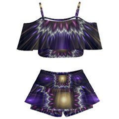 Fractal Rays Geometry Space Glow Kids  Off Shoulder Skirt Bikini by Wegoenart
