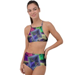 Perspective Technology Fractal High Waist Tankini Set by Wegoenart